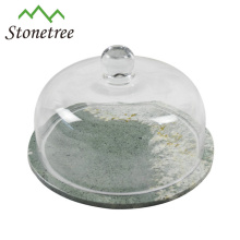 Round Marble Footed Cheese Board With Glass Cover